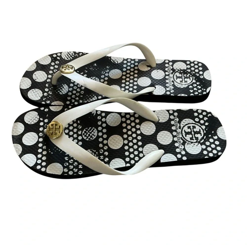 Tory Burch women’s sandals size 8 black white polka dot foam flip flops